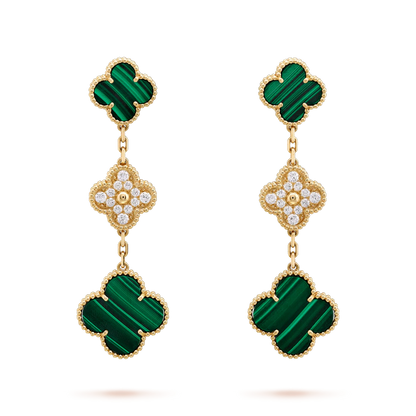 [Clover Jewels]CLOVER EARRINGS GOLD MALACHITE DIAMOND 3 MOTIF