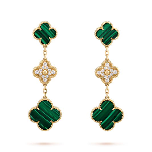 [Clover Jewels]CLOVER EARRINGS GOLD MALACHITE DIAMOND 3 MOTIF