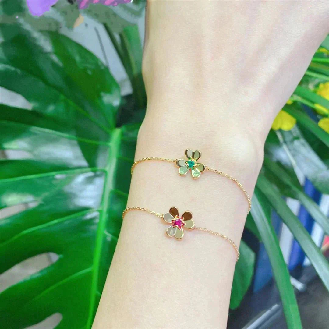 [Clover Jewels]FRIVOLE GOLD FLOWER PINK MALACHITE BRACELET