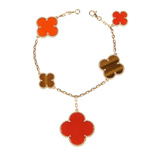 [Clover Jewels]CLOVER BRACELET 5 MOTIFS CARNELIAN TIGER EYE