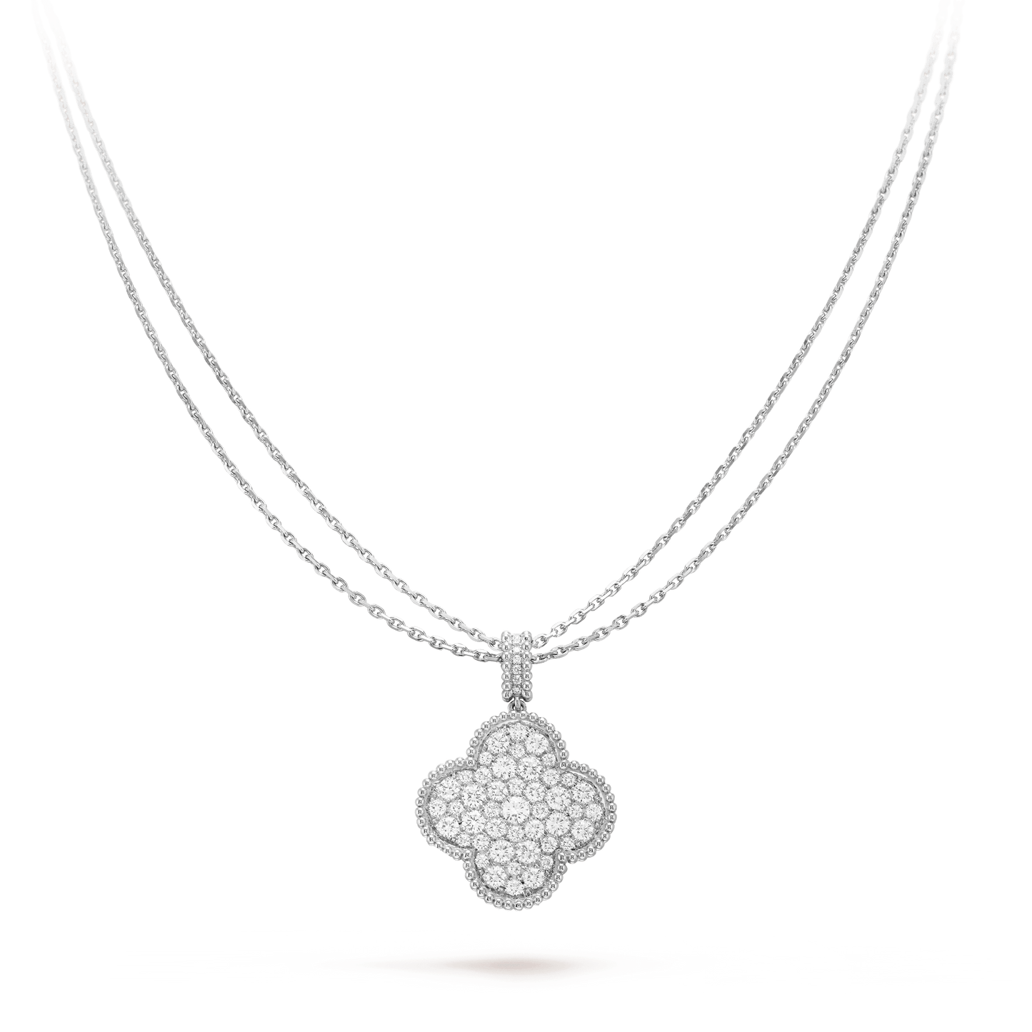 [Clover Jewels]CLOVER 25MM SILVER FULL DIAMOND BIG CLOVER NECKLACE