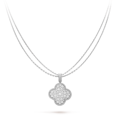 [Clover Jewels]CLOVER 25MM SILVER FULL DIAMOND BIG CLOVER NECKLACE