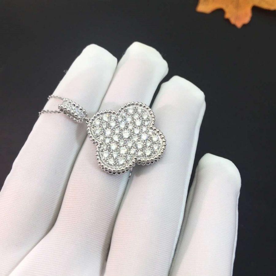 [Clover Jewels]CLOVER 25MM SILVER FULL DIAMOND BIG CLOVER NECKLACE