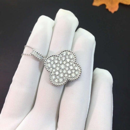 [Clover Jewels]CLOVER 25MM SILVER FULL DIAMOND BIG CLOVER NECKLACE