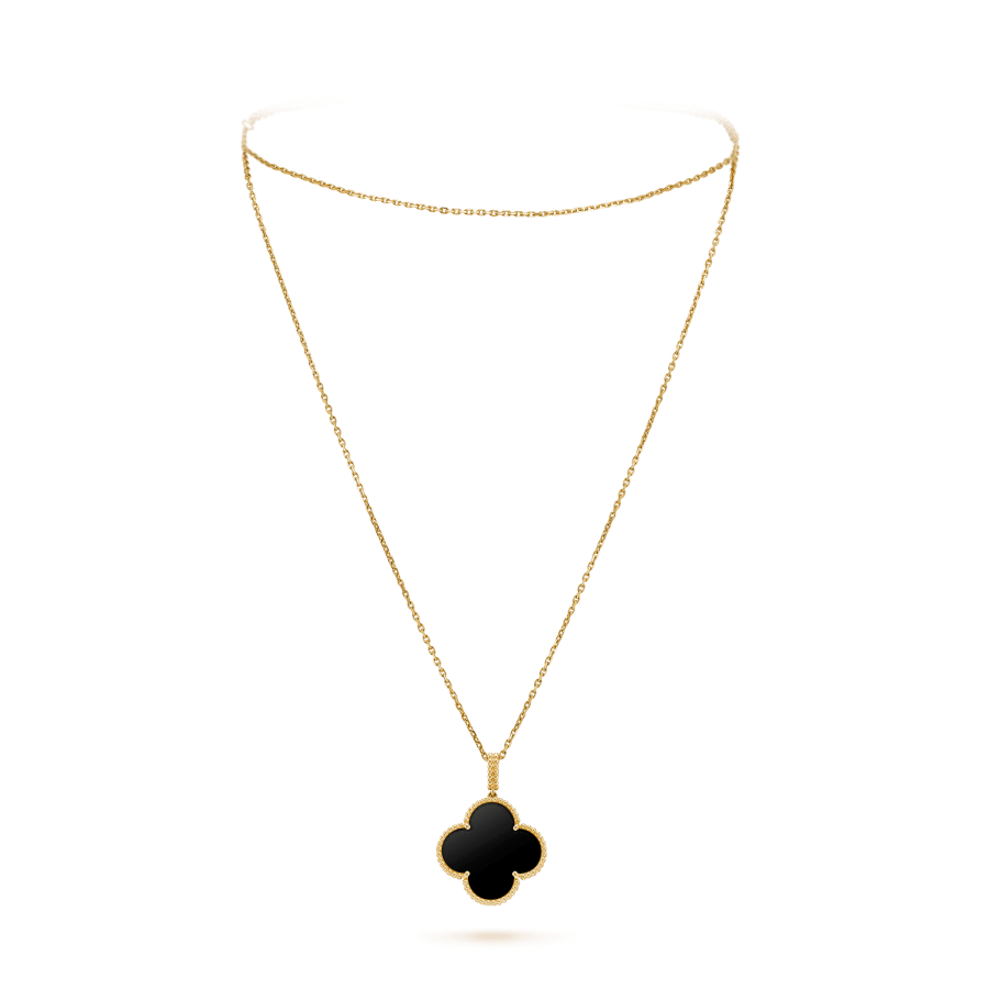 [Clover Jewels]CLOVER 25MM GOLD ONYX BIG CLOVER NECKLACE