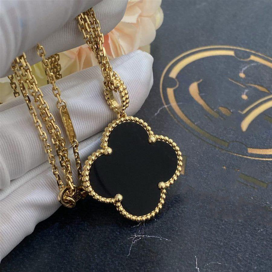 [Clover Jewels]CLOVER 25MM GOLD ONYX BIG CLOVER NECKLACE