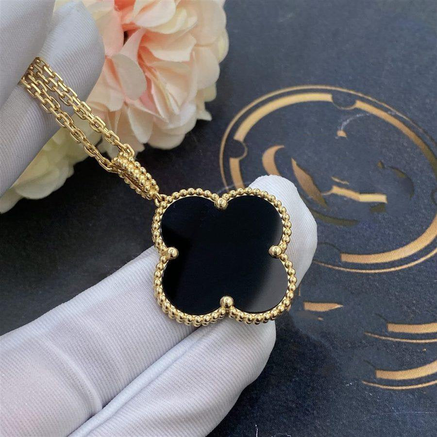 [Clover Jewels]CLOVER 25MM GOLD ONYX BIG CLOVER NECKLACE