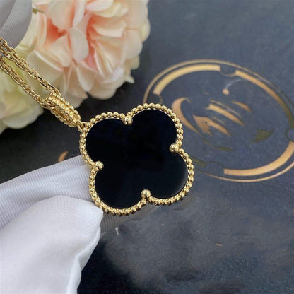 [Clover Jewels]CLOVER 25MM GOLD ONYX BIG CLOVER NECKLACE