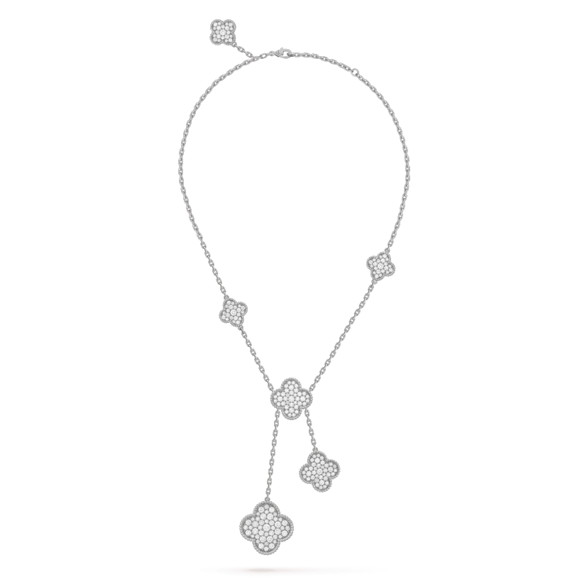 [Clover Jewels]CLOVER 5 MOTIFS SILVER DIAMONDS NECKLACE