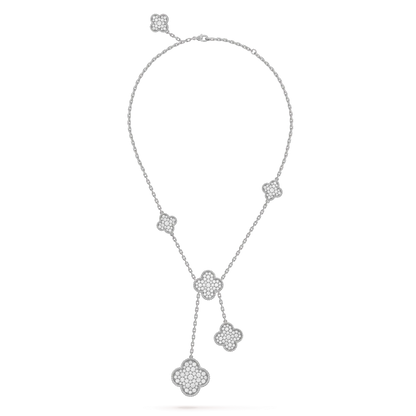 [Clover Jewels]CLOVER 5 MOTIFS SILVER DIAMONDS NECKLACE