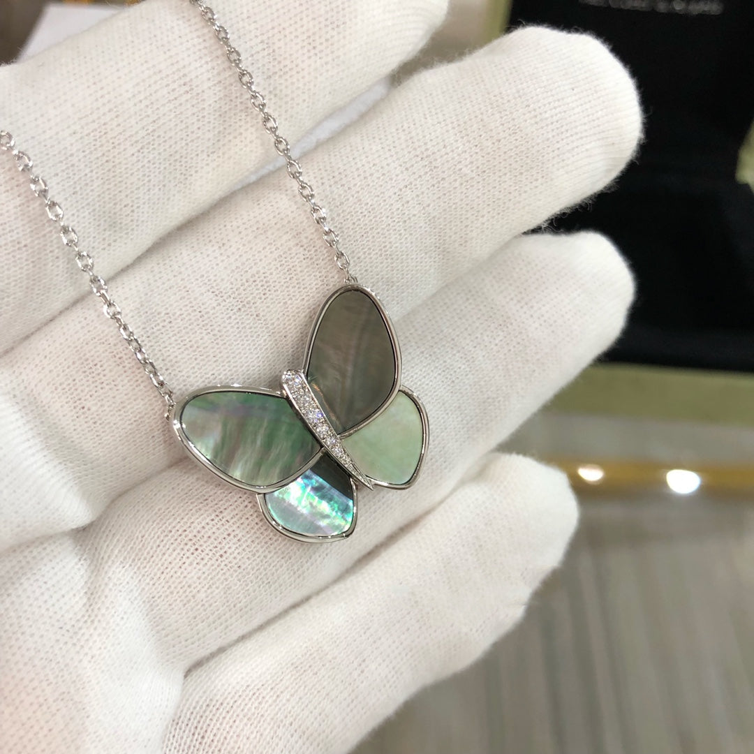 [Clover Jewels]LARGE BUTTERFLY SILVER PENDANT DIAMOND NECKLACE