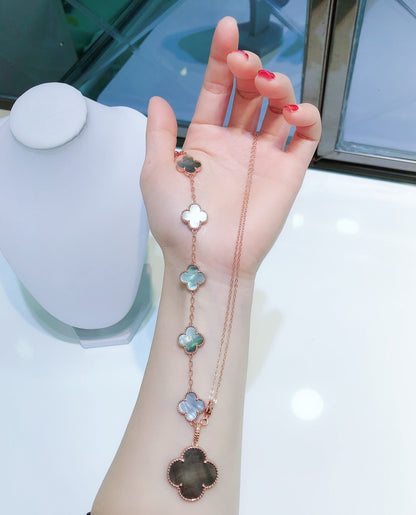 [Clover Jewels]COMBINED BRACELET 5 MOTIFS AND NECKLACE DARK MOP ROSE GOLD