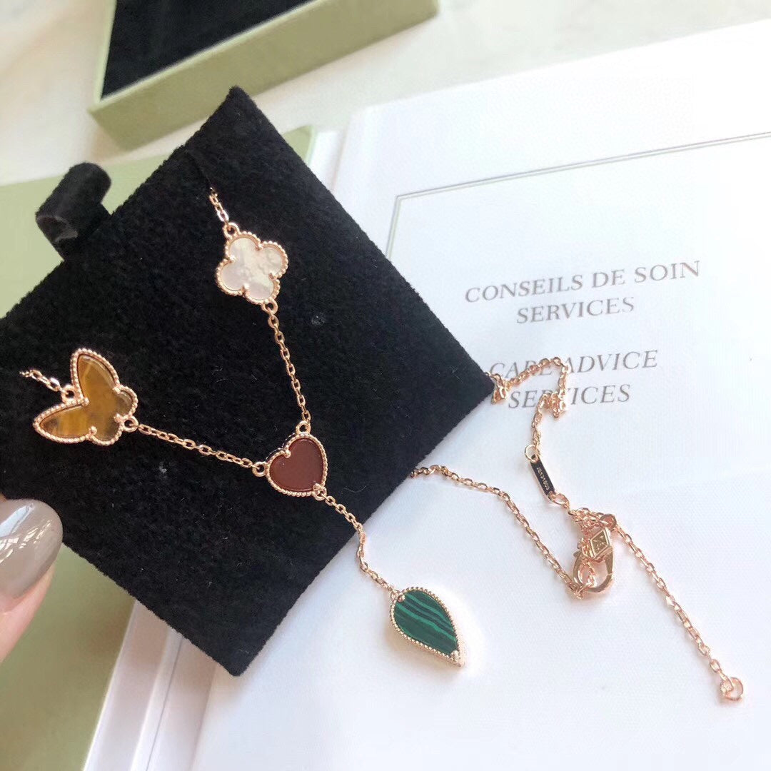 [Clover Jewels]LUCKY SPRING 4 MOTIFS ROSE GOLD NECKLACE