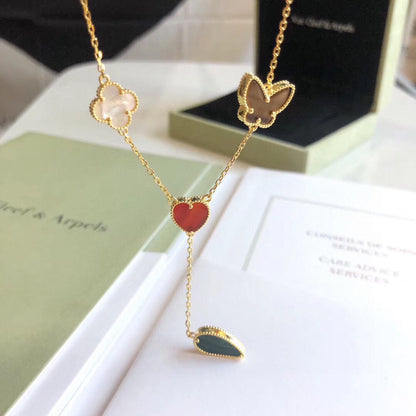 [Clover Jewels]LUCKY SPRING 4 MOTIFS ROSE GOLD NECKLACE