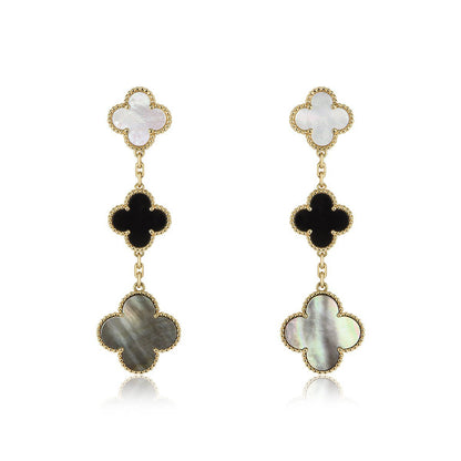 [Clover Jewels]CLOVER EARRINGS GOLD ONYX MOP 3 MOTIF