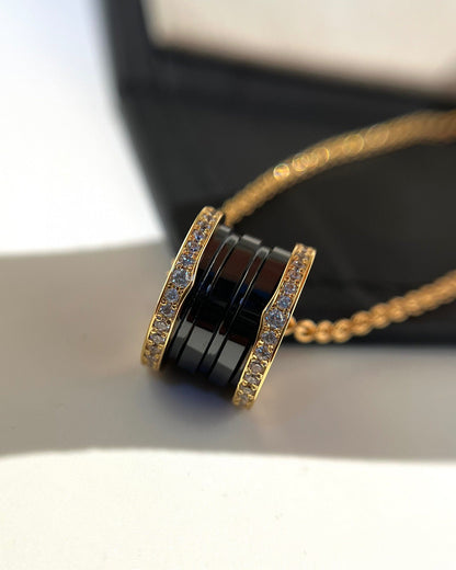 [Clover Jewels]ZERO 1 BLACK CERAMIC DIAMOND PINK GOLD NECKLACE