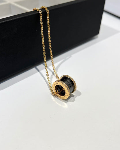 [Clover Jewels]ZERO 1 BLACK CERAMIC DIAMOND PINK GOLD NECKLACE