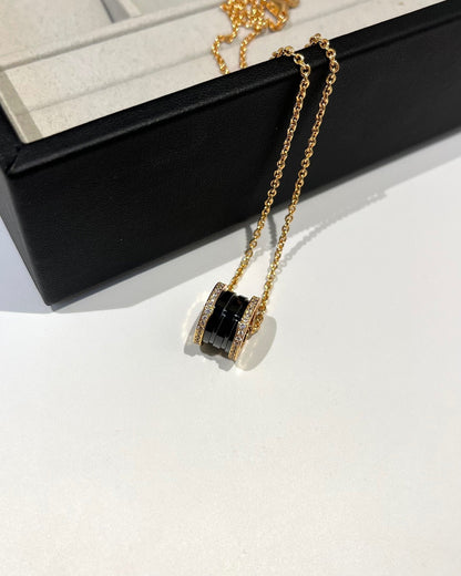 [Clover Jewels]ZERO 1 BLACK CERAMIC DIAMOND PINK GOLD NECKLACE